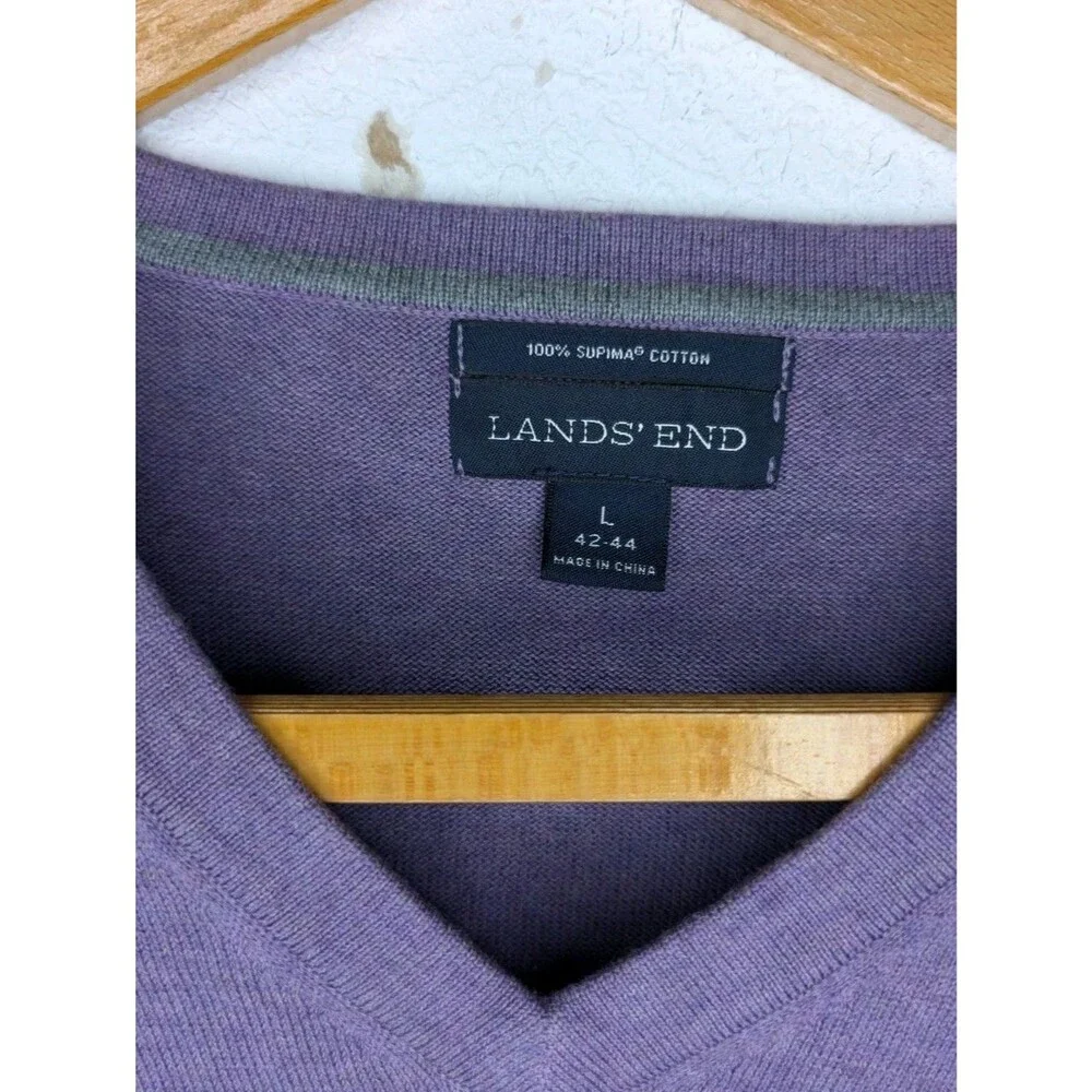 Lands' End Sweater Mens Large (42-44) Purple Supima Cotton Pullover (000)